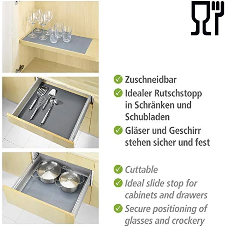 WENKO Extra schwere Antirutschmatte für Schrank und Schublade, Rutschstopp, schützt den Schrank, geräuschdämpfend & anpassungsfähig, aus starkem Kunststoff, 150 x 50 cm, Grau: Tests, Infos & Preisvergleich