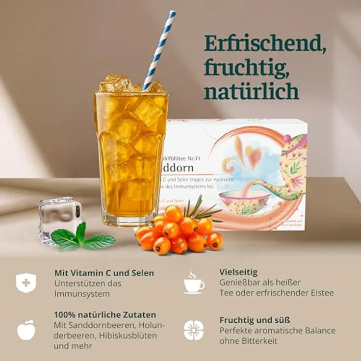 H&S Sanddorn Tee mit Vitamin C und Selen, Filterbeutel 20x2,5 g, natürliches Aroma – Bild 2