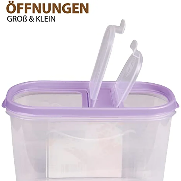 Bestlivings Vorratsdose Müslispender, transparente Schüttdose für Lebensmittel, 1,4 Liter, luftdicht mit 2 Öffnungen, Kunststoff, 7cm x 17cm x 12,5cm – Bild 4