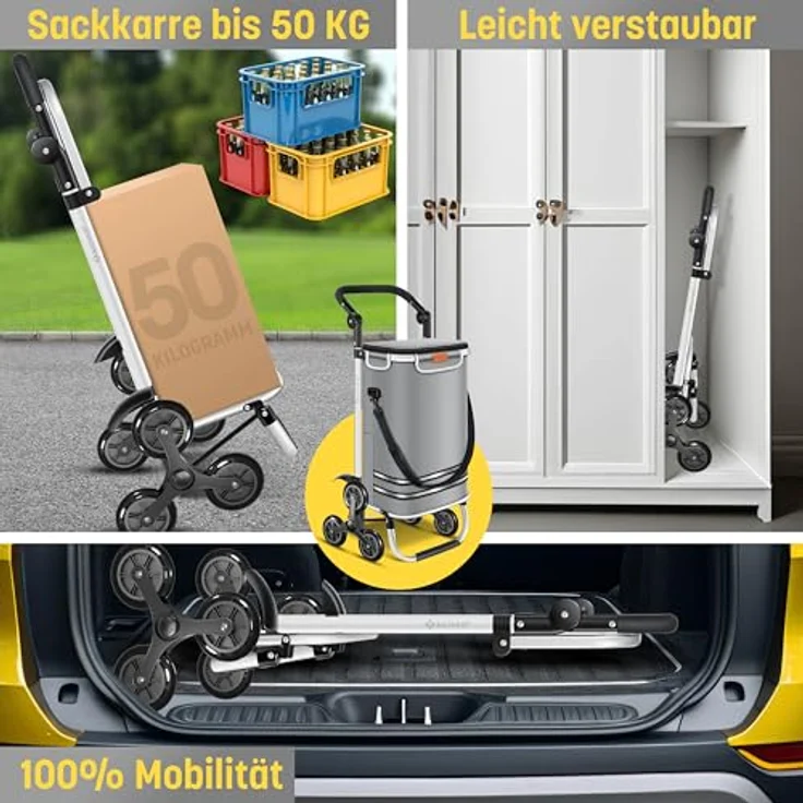 KESSER® Einkaufstrolley Treppensteiger mit Kühlfach, klappbar, 56L Kapazität, bis 50kg belastbar, 3in1 Trolley Sackkarre & Umhängetasche, Grau – Bild 3