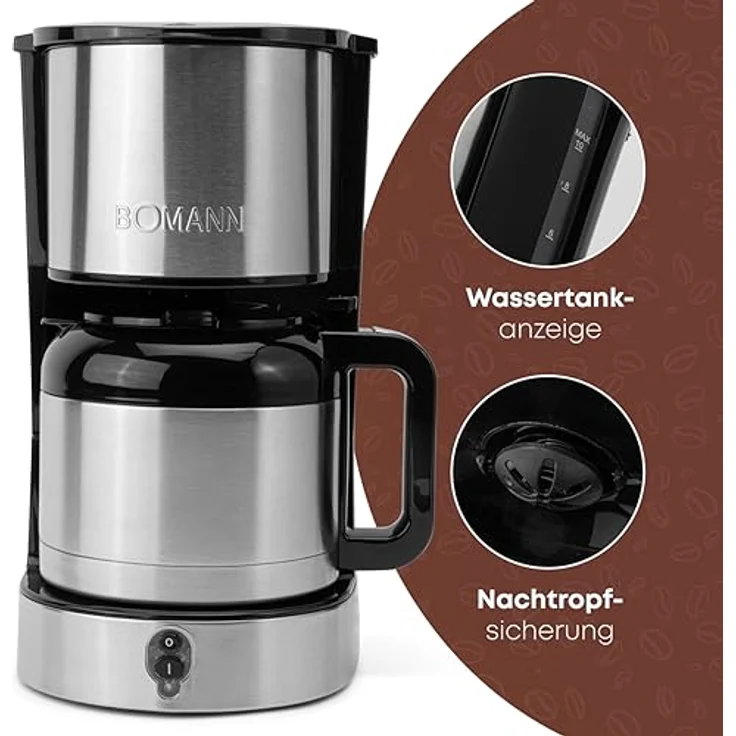 Bomann® Kaffeemaschine mit Thermoskanne für 8–10 Tassen Kaffee (ca. 1,2L) | Filterkaffeemaschine Edelstahl | doppelwandige Thermoskanne | kein Temperaturverlust | Kaffeemaschine 800W | KA 6066 CB – Bild 5