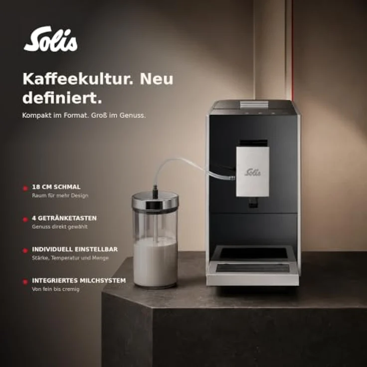 Solis Masterbrew Compact Typ 1200, Kaffeevollautomat mit Mahlwerk und Milchsystem, platzsparend, 18 cm Breite, 2 Jahre Garantie – Bild 7