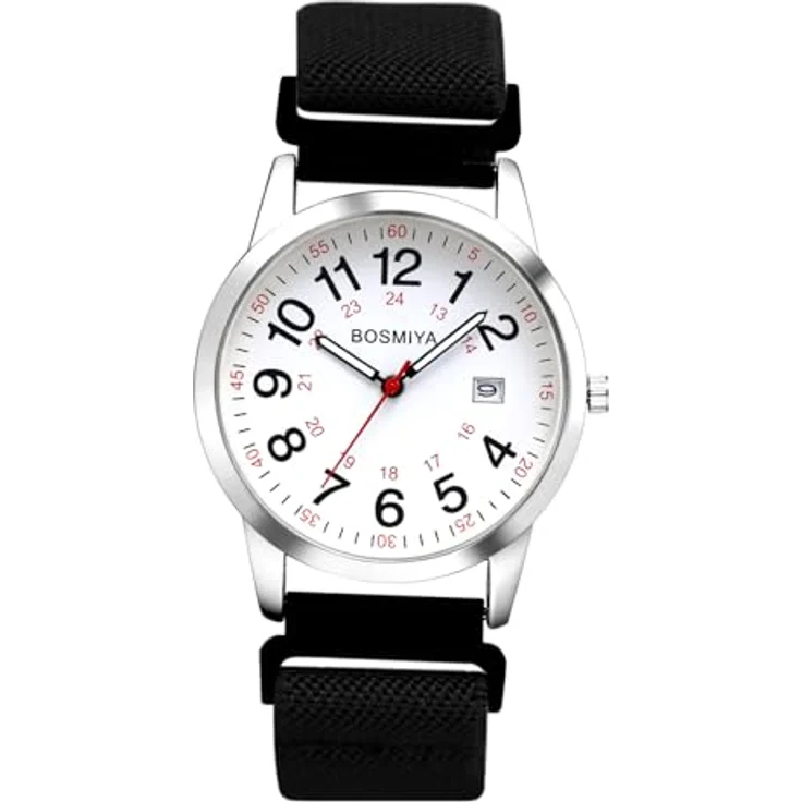 JewelryWe Geflochtene Elastische Armbanduhr, Kalender Analog Quarz mit Schwarz Stoffarmband & 12/24 Stunden Zifferblatt für Damen und Herren – Bild 1