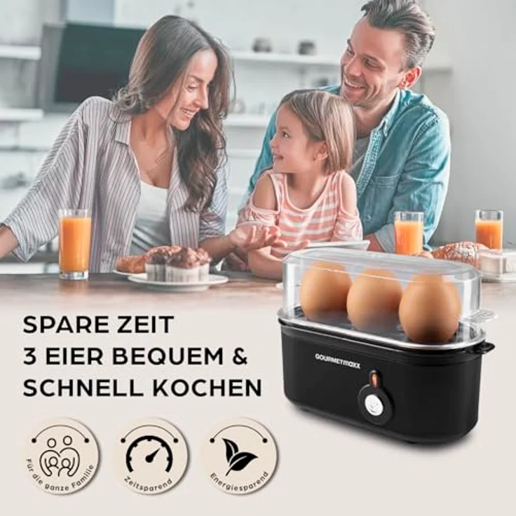 GOURMETmaxx Eierkocher für 3 Eier, kompakt mit Eierstecher und 3 Härtegraden, Schwarz – spülmaschinenfeste Teile – Bild 5