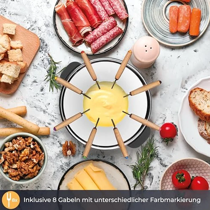 KLAMER Elektro-Fondue Set für bis zu 8 Personen, 1300W, Holzdesign, 1,5L Aluguss-Topf – Bild 6
