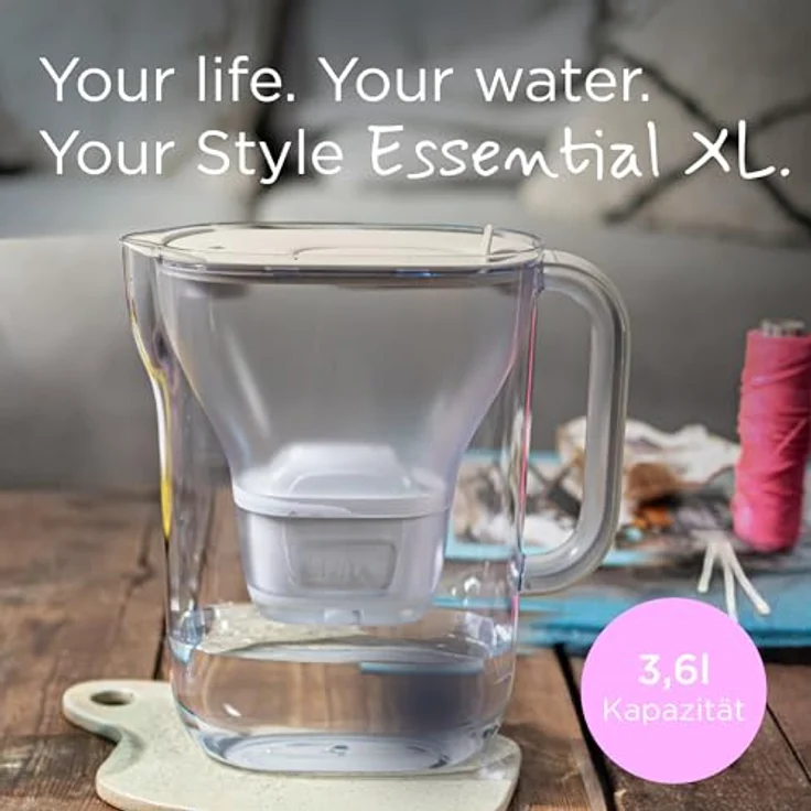 BRITA Wasserfilter Kanne Style Essential XL sand, 3,6L mit MAXTRA PRO Pure Performance, Smart Light LED, Klapp-Deckel und Verunreinigungsschutz – Bild 2