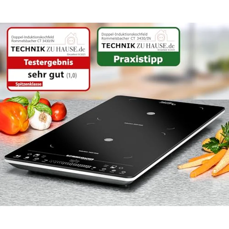 Rommelsbacher CT 3430/IN Doppelkochplatte Induktion, 3400W, 2 Kochzonen, Slider Touch-Bedienung, Schwarz – Bild 2