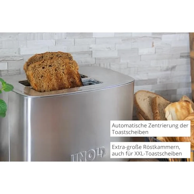 Unold 38216 Toaster Tommy 2-Scheiben-Toaster, 850 W, wärmeisoliertes Edelstahlgehäuse, Extra-große Röstkammern, XXL-Toastscheiben, 4 Funktionen - Edelstahl – Bild 6