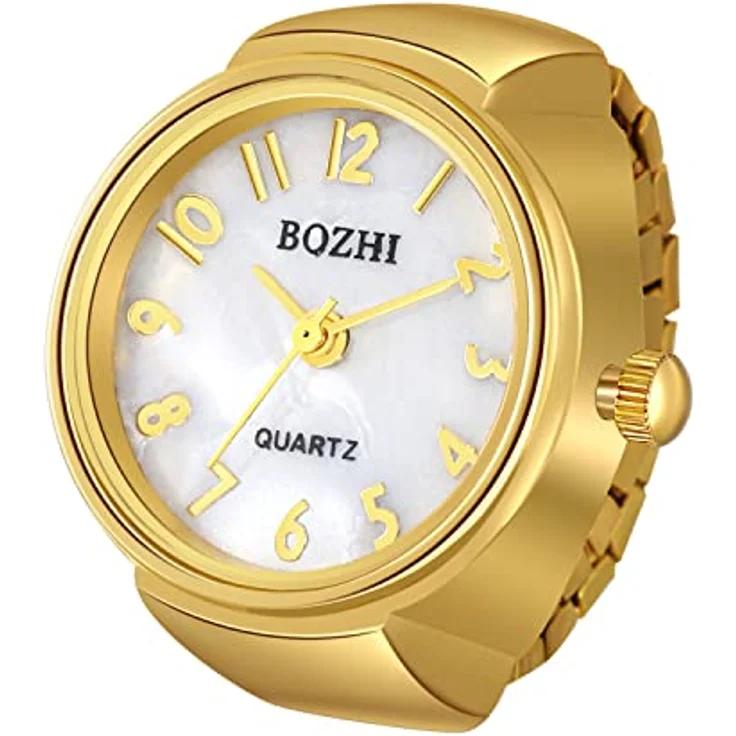 JewelryWe Fingeruhr für Damen und Herren, Quarzwerk, rund, elastisches Armband, Arabisches Gold, wasserdicht, inklusive Geschenkbox – Bild 1