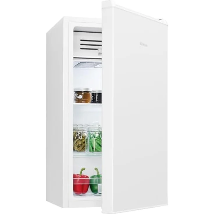 Bomann® KS 7257, kleiner Kühlschrank mit Gefrierfach, 83L, Temperaturbereich 0°C bis +8°C, 2 Glasablagen, 3 Türablagen, weiß – Bild 1