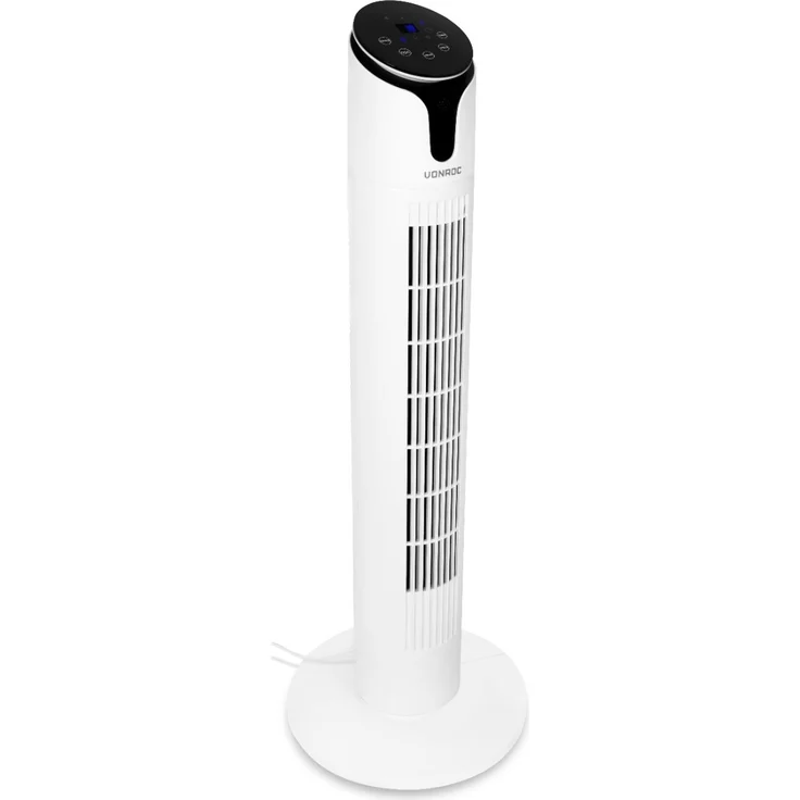 VONROC Turmventilator 86 cm, 3 Geschwindigkeitsstufen, mit Fernbedienung und 15-Stunden-Timer, weiß