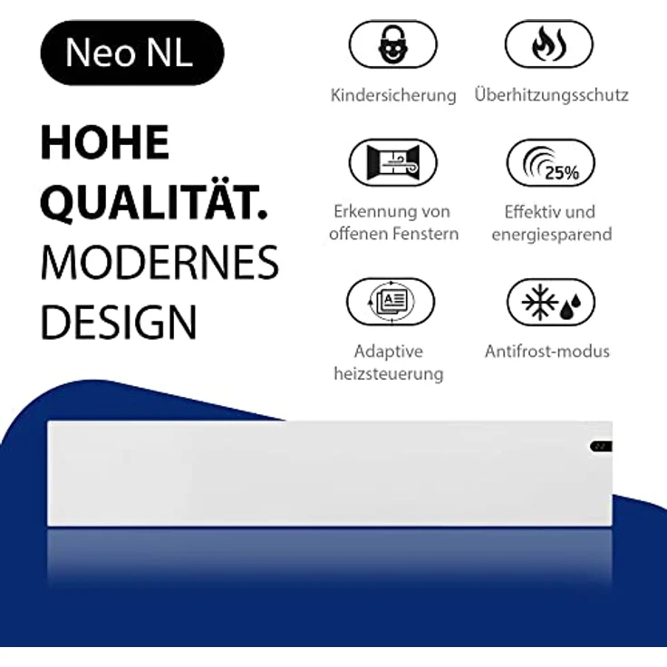 ADAX NEO NL - Heizkörper Elektrisch | Elektroheizung Energiesparend Inkl. Thermostat mit Zeitschaltuhr | Höhe 200mm | Heizung Elektrisch | 600 Watt Heater | Konvektor Heizung | KDT Weiß | IP20 – Bild 2