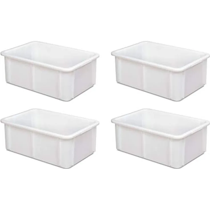 BRB 4x Eurobehälter für schwere Lasten, LxBxH 600x400x215 mm, 40 Liter, weiß - Stabiler Behälter im Euromaß 600x400, kälte- und hitzebeständig, spülmaschinenfest