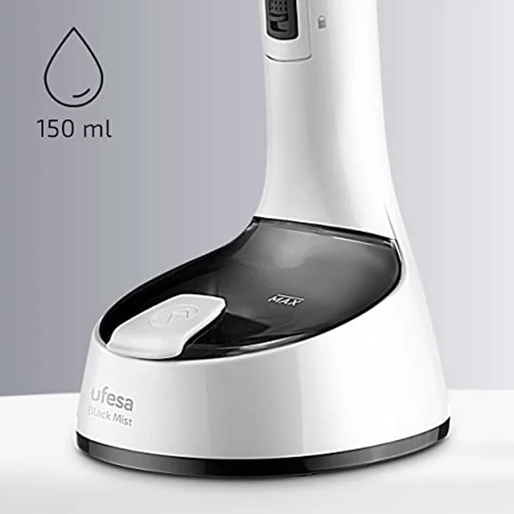 Ufesa Steamer Dampfglätter für Kleidung zusammenklappbar Vertikales Reisebügeleisen, 1470W, 150ml Tank, entfernt Falten, Gerüche und desinfiziert, Dampfbürste für dicke Stoffe, fertig in 25s, Schwarz – Bild 3