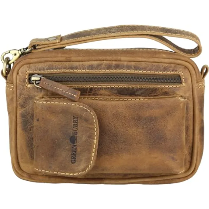Greenburry Vintage Herrentasche aus Leder, 22 cm, mit Außentasche und Reißverschluss, braun
