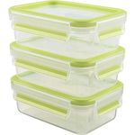 Emsa 515583 Food Clip & Close,Plastik, Transparent - Grün, 0,55 Liter, Set mit 3 Boxen