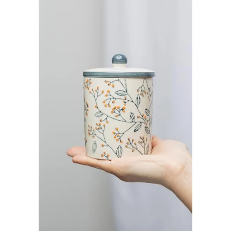 Tranquillo Handbedruckte Aufbewahrungsdose aus Steinzeug mit Deckel, 8 x 8 x 12 cm, für Badutensilien, Romantic Design – Bild 3