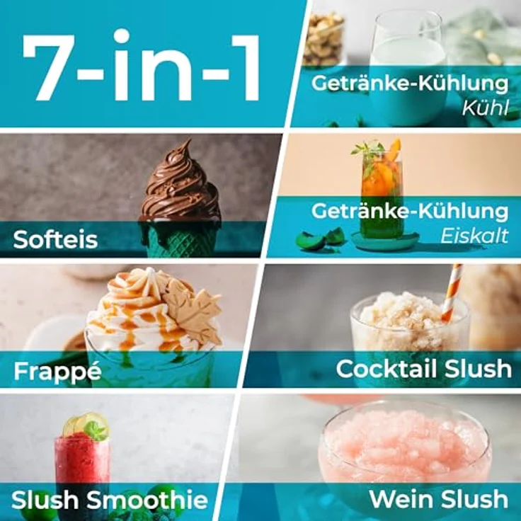 KLAMER Softeismaschine mit Kompressor, 7 Programme für Softeis, Slushie, Frappé, 1,5L Fassungsvolumen, automatische Reinigung, inkl. digitalem Rezeptbuch – Bild 5
