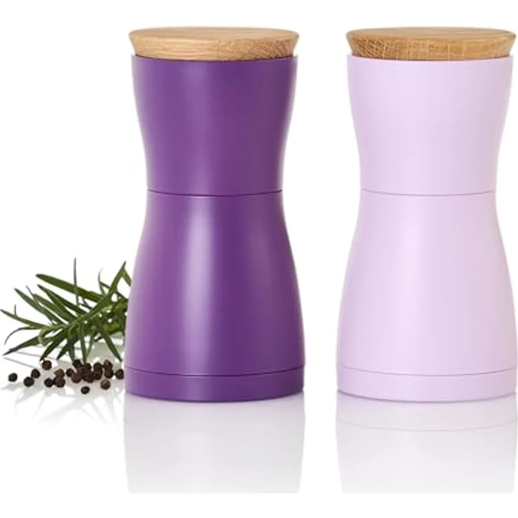 AdHoc MP124 Set Pfeffer- und Salzmühle Twin, CeraCut® Keramik Mahlwerk, dark purple&light purple, stufenlose Einstellung des Mahlgrades, Aromaschutzklappe – Bild 2