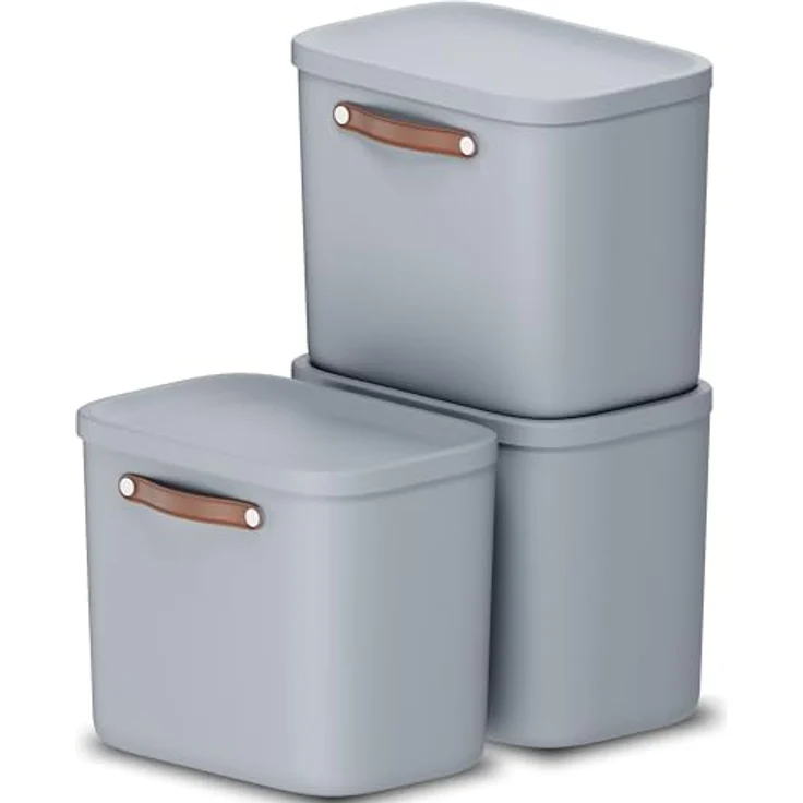 Rotho Maloja 3er-Set Aufbewahrungsbox mit Deckel 25l, Kunststoff, hellblau - Große Box mit Griff und stapelbarer Funktion – Bild 1
