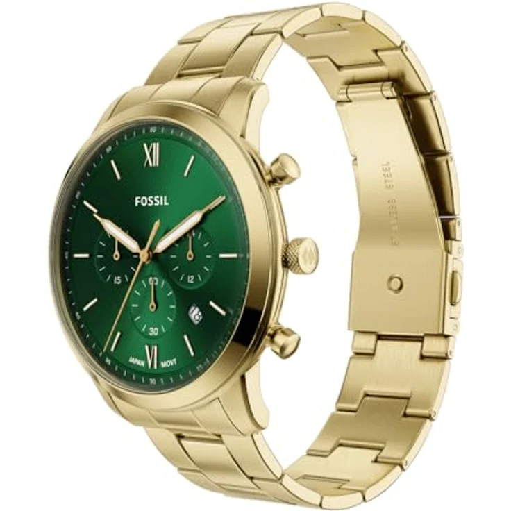 Fossil Neutra, Herren Quarz-Chronograph mit 44-mm-Gehäuse, goldfarbenem Edelstahlarmband und grünem Sunray-Zifferblatt, wasserdicht bis 50 m – Bild 3