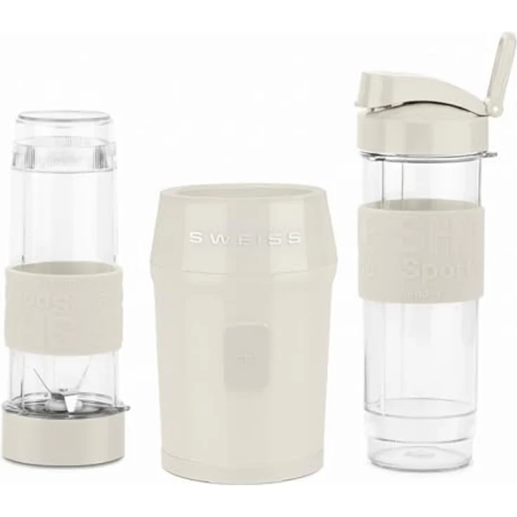 SWEISS MOOV8 Mini-Mixer, Tragbarer Smoothie-Mixer mit 300 W, 2 Trinkflaschen à 570 ml, 4 Edelstahlklingen, spülmaschinengeeignet, Beige – Bild 4
