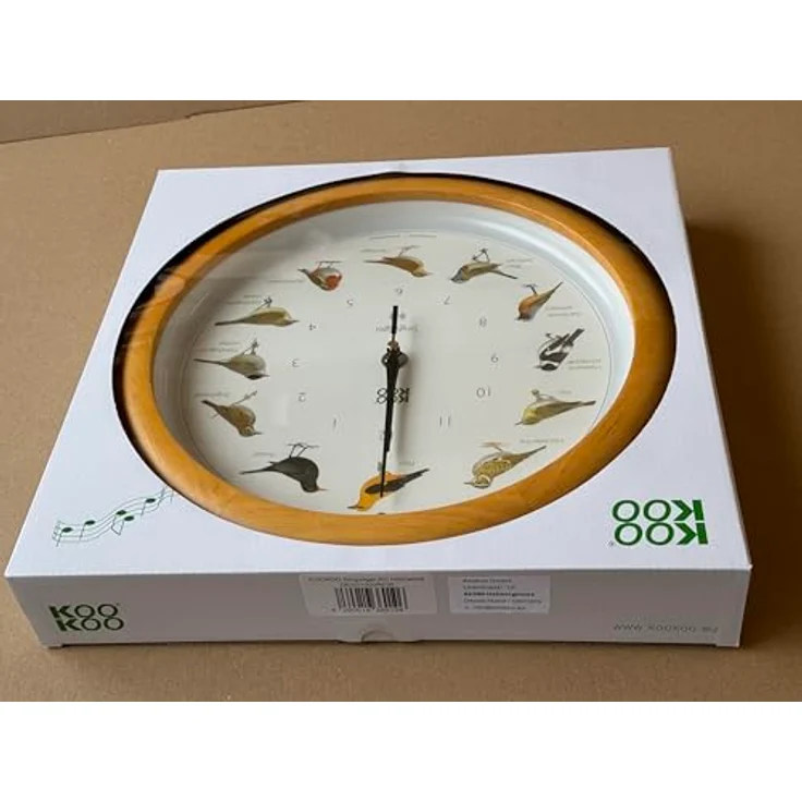 KOOKOO Singvögel Holz, Singende Vogeluhr mit 12 heimischen Singvögeln und natürlichen Vogelstimmen, RC Funkquarzwerk, 34 cm Durchmesser, 1.100 g, Funkuhrwerk – Bild 3