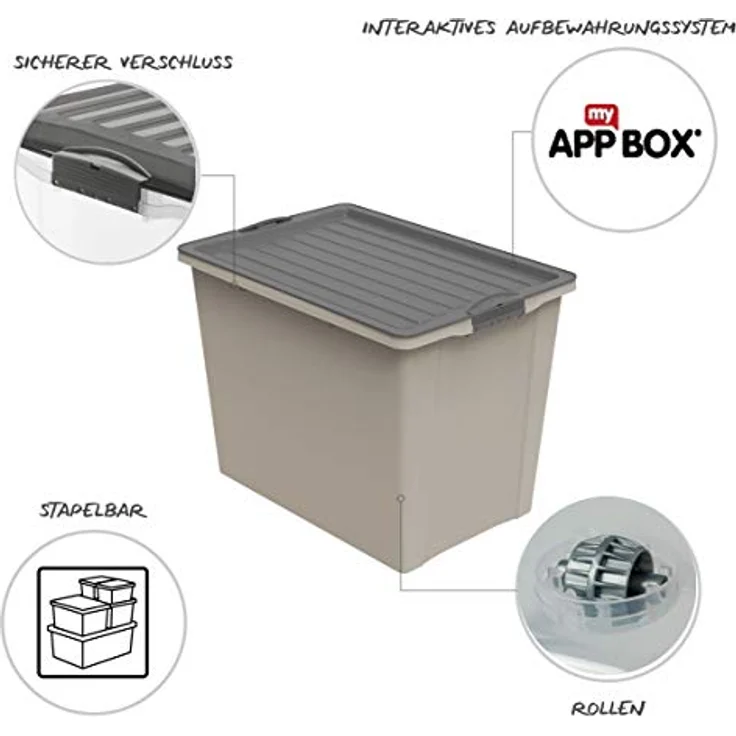 Rotho Compact Aufbewahrungsbox 70l mit Deckel und Rollen, Kunststoff (PP recycelt) BPA-frei, cappuccino/anthrazit, A3/70 Liter (57,0 x 39,5 x 43,5 cm) – Bild 3