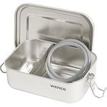 Wenco Premium Lunchbox aus Edelstahl, Mit 2 Fächern, Brotdose mit 800 ml Fassungsvermögen (650 ml Netto-Inhalt), Wasserdicht, Spülmaschinengeeignet, inkl. Ersatz-Silikonring, 15 x 11,3 x 5 cm, Silber