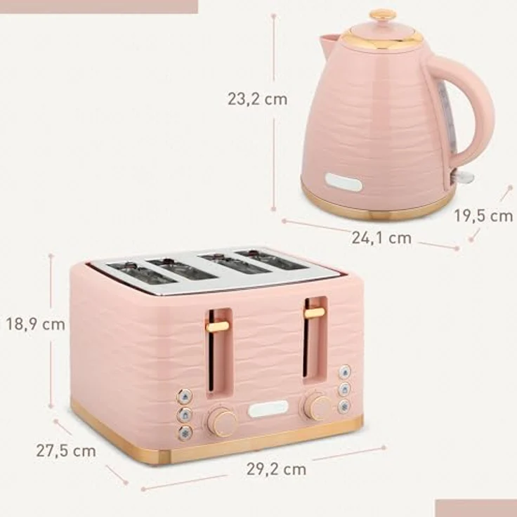 HOMCOM Toaster Frühstück-Set, 1,7L Wasserkocher und 4-Scheiben Toaster, 2200 W, mit Auftau-, Aufwärm- und Krümelfach, Rosa – Bild 7