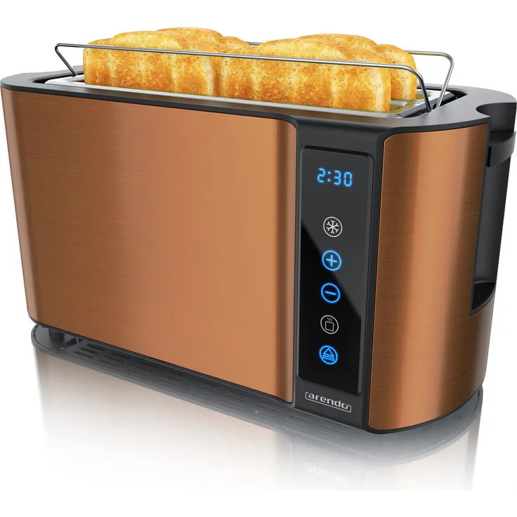 Arendo 4-Scheiben Langschlitztoaster FRUKOST TOUCH, 1500 W, Display, Touch, Wärmeisoliertes Gehäuse, Brötchenaufsatz