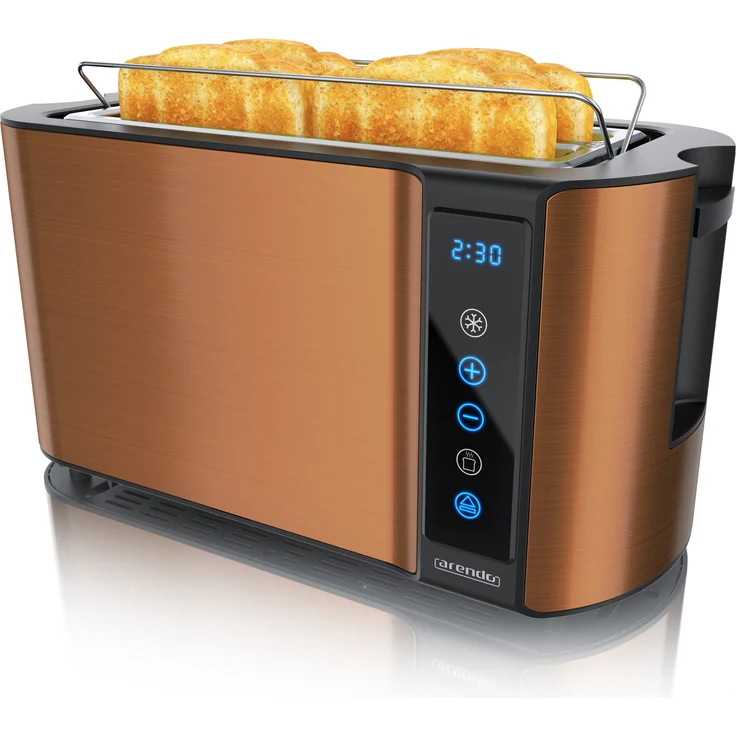 Arendo 4-Scheiben Langschlitztoaster FRUKOST TOUCH, 1500 W, Display, Touch, Wärmeisoliertes Gehäuse, Brötchenaufsatz – Bild 1