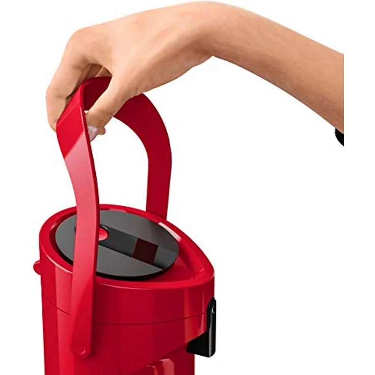 Emsa 515708 Ponza Pump-Isolierkanne, Thermosflasche, 1,9l Füllvolumen, Isolierbecher, Druckhebel, abnehmbare Tropfschale, rot – Bild 4