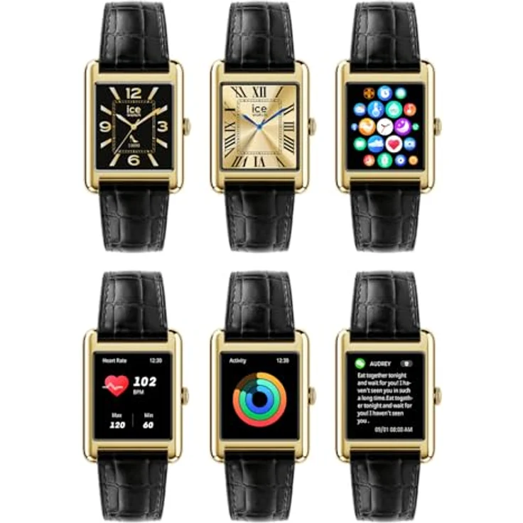 ICE-WATCH Ice smart TKS 2.0 Gold Black Croco, Damen verbunden, 1,41 Zoll, schwarzes Alligatorlederarmband, Herzfrequenzmesser, Bluetooth, wasserdicht bis 5 bars – Bild 4