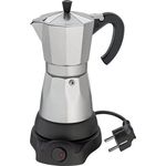 cilio Espressokocher Classico für 6 Tassen | elektrisch 480W | Ø 11,5 cm Höhe: 25 cm | Aluminium | Silber | integrierte Herdplatte | mit Warmhaltefunktion und Reduziersieb | für Reisen oder Camping