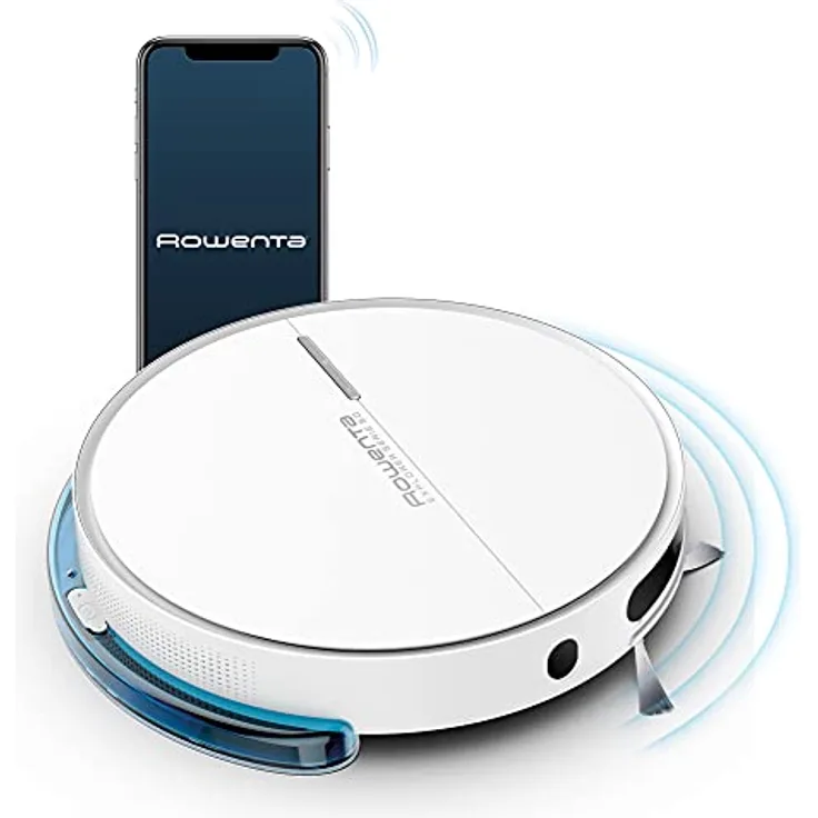 Rowenta RR7437.GYRO X-Plorer Serie 60 Saugroboter | nur 6cm hoch | Zentrale Bürste | Systematische Reinigung Dank Gyroskop | Steuerung per App | 2 in 1 Reinigung | Saugen und Wischen | 90m² | Weiß