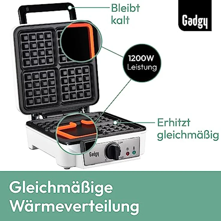 Waffeleisen | doppelwaffeleisen für 2 Waffeln | Schnelle und stabile Wärme, Leicht Zu Lagern | Waffeln Maschine Weiß | 1200 Watt | Waffle Maker Belgische Waffel durch Gadgy – Bild 3