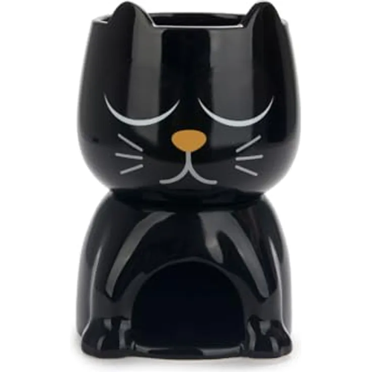 Balvi Schokoladenfondue-Set WAKE CAT, Fondue Set in Schwarz mit originellem Katzendesign, inklusive 4 Gabeln und Teelicht, Keramik, Maße: 10,5 x 10,5 x 16 cm