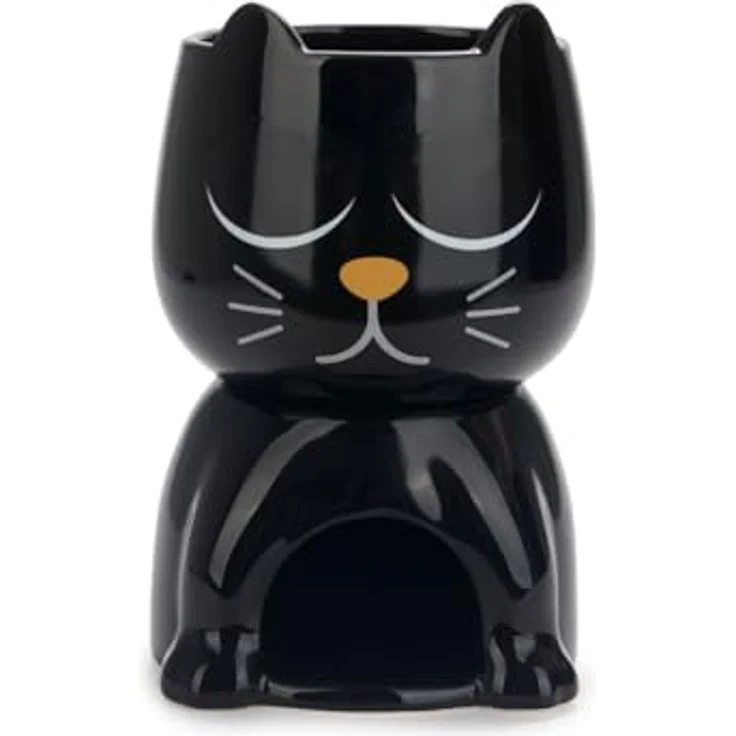 Balvi Schokoladenfondue-Set WAKE CAT, Fondue Set in Schwarz mit originellem Katzendesign, inklusive 4 Gabeln und Teelicht, Keramik, Maße: 10,5 x 10,5 x 16 cm – Bild 1