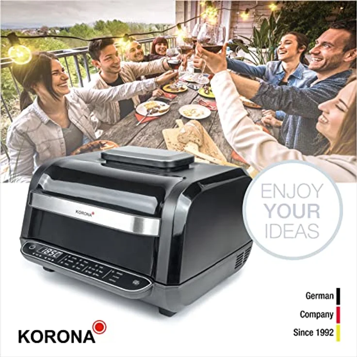 Korona 46160 8in1-Multifunktionsgrill| | Heißluftfritteuse, Backofen, Pizzaofen, Dörrautomat, Bratfunktion, Grill, BBQ | Vier Garstufen | Inkl. Grillrost, Garkorb und Kochtopf | Leicht zu reinigen – Bild 3