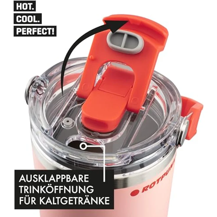 ROTPUNKT Thermobecher Edelstahl 500 ml, Isolierbecher mit Strohhalm & Click & Go Trinköffnung, auslaufsicher, BPA-frei, klappbarer Tragegriff, schwarz – Bild 5