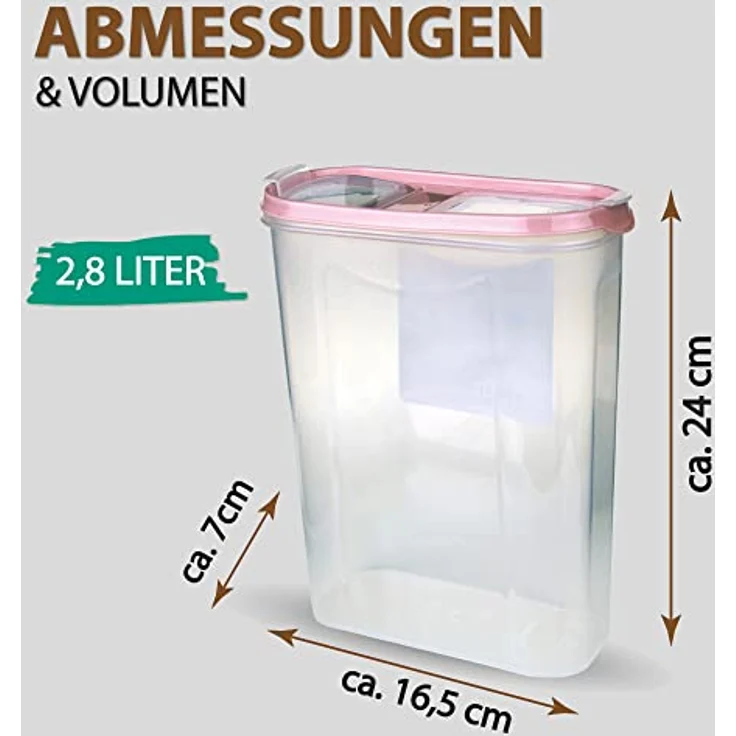 Bestlivings Vorratsdose Müslispender, 2,8 Liter mit luftdichtem Verschluss und 2 Öffnungen, transparent – Bild 2