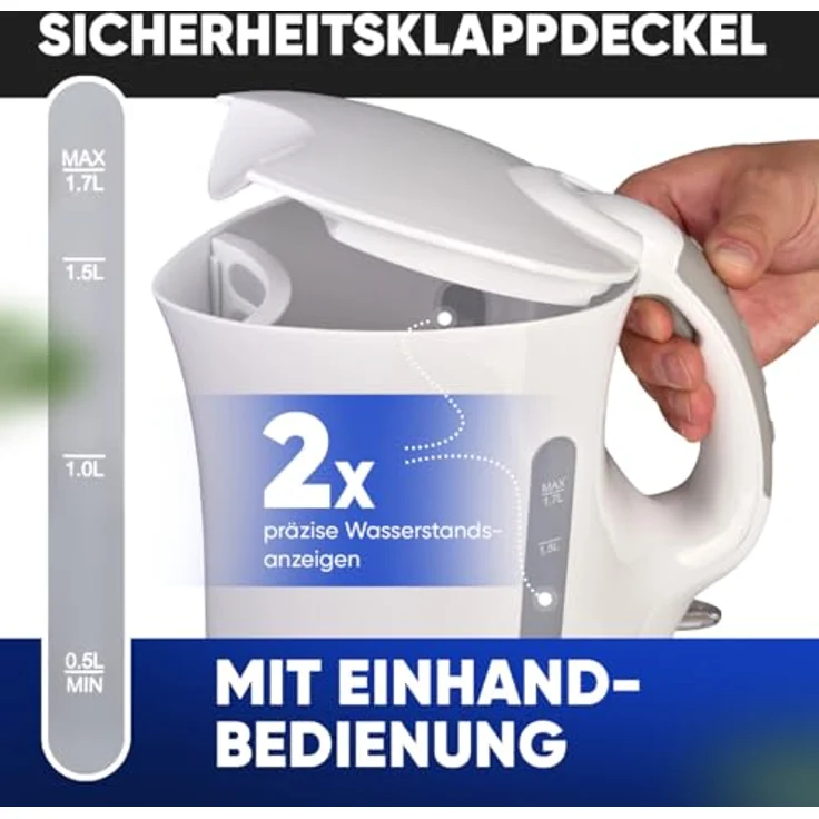 Clatronic® Wasserkocher 1,7 L mit automatischer & manueller Abschaltung | herausnehmbarer Kalkfilter | max. 2200Watt | WK 3819 weiß – Bild 4