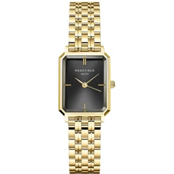 Rosefield Octagon XS Black Gold, Armbanduhr mit schwarzem Ziffernblatt, 19,5x24 mm goldfarbenem Edelstahlgehäuse, wasserdicht bis 3 ATM – Bild 1