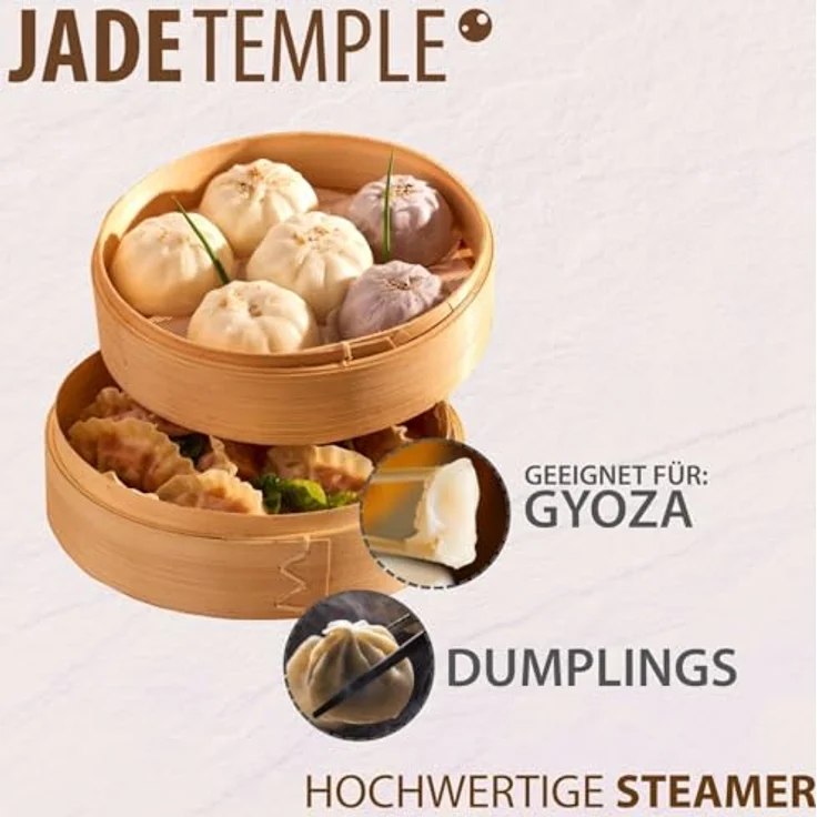 JADE TEMPLE 17115 Steamer-Set, Bambus 2 Körbe mit 1 Deckel,braun 16 x 21 x 21 cm – Bild 5