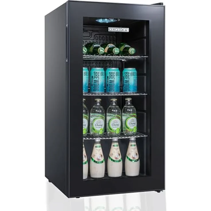 Heinrich´s HEINRICHS Mini Getränkekühlschrank, Glastür, 88 Liter, 4-18°C, 40dB, LED-Beleuchtung, schwarz, ideal für Büro und Camping – Bild 2