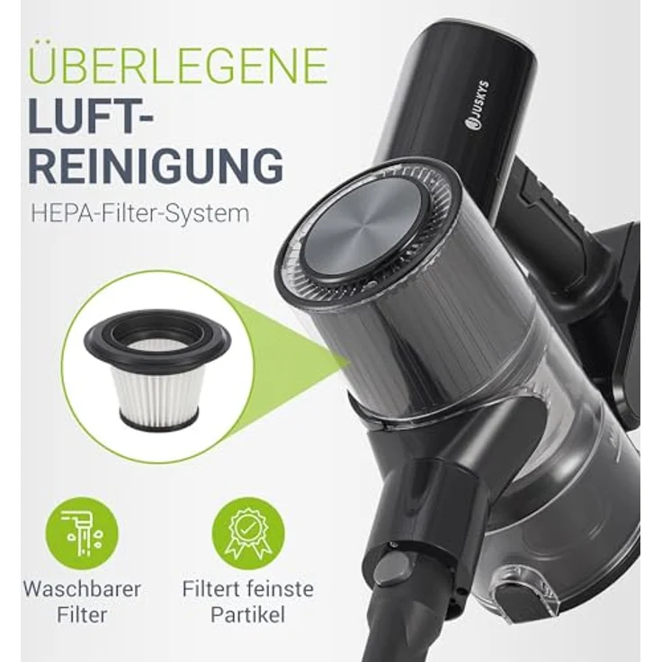 Juskys 2-in-1 Akkustaubsauger VC2101 - kabellos & beutellos - HEPA Filter, Düsen & Wandhalterung - Akku Staubsauger Schwarz – Bild 5