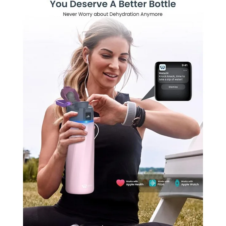 WaterH Boost Trinkflasche, LED-Touch-Display zur Hydrationsverfolgung, 710 ml, Rosa