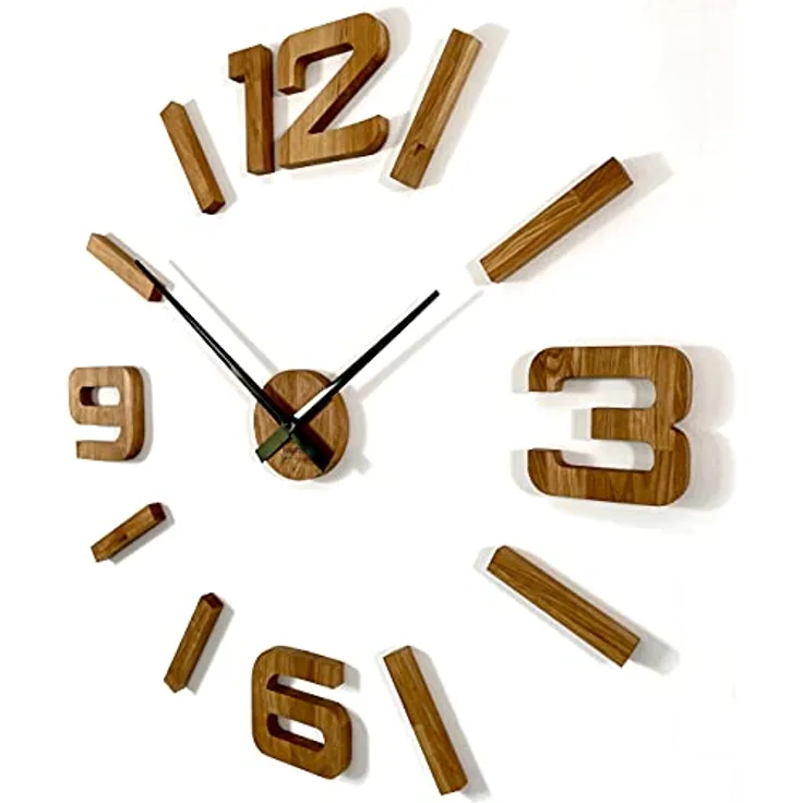 3D Wanduhren DIY Holz Eiche große Wanduhr 100-130CM 3D Wanduhr Modern Design EKO Wanduhren Wandtattoo Dekoration Uhren für Büro Wohnzimmer Schlafzimmer Dekoartikel Quarzuhr (Schwarze Zeiger, Holz)