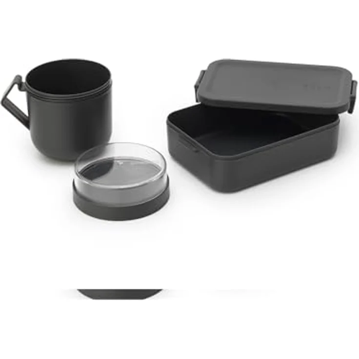 Brabantia Make & Take Lunch-Set, 2er Set: Auslaufsicherer Suppenbecher 0,6L + Lunch Box Medium für Sandwiches, gefriergeeignet, spülmaschinen- & mikrowellenfest, Dark Grey – Bild 4